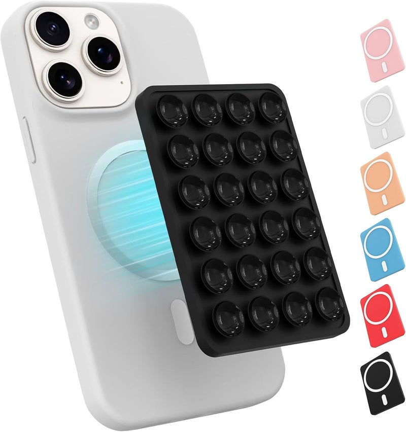 OPOM Magnetic Suction Phone Mount for MagSafe Case,Silicone Sticky Phone Grip Holder for iPhone,Removable Hands-Free Selfie/Video for TikTok & Instagram Influencer/Creator (Black) - Image 1
